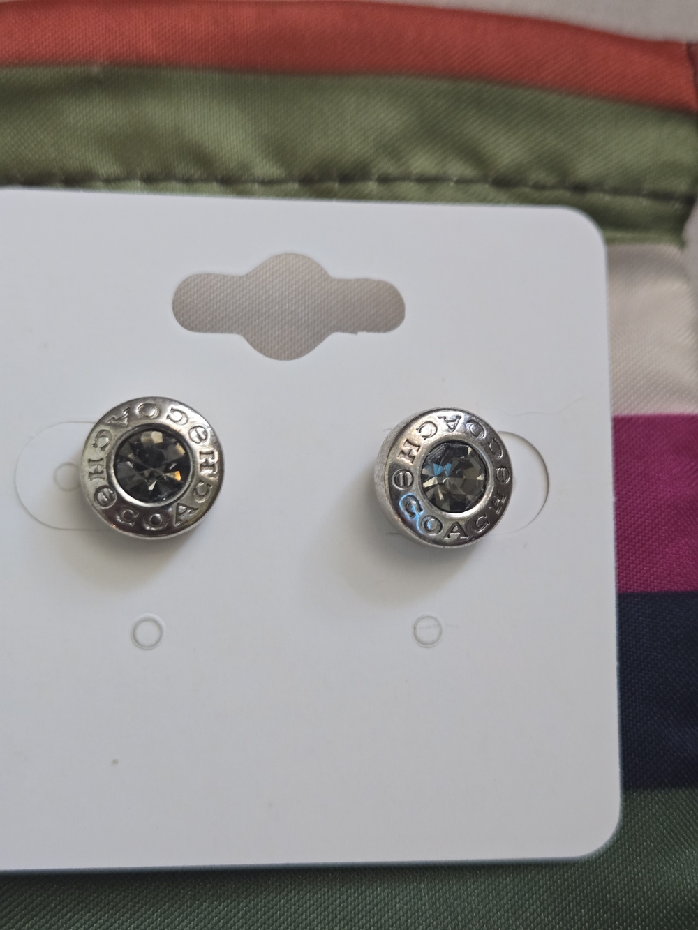 Coach Silver Stud Earrings with Dark Crystal With Coach Jewelry Dust Bag - Picture 4 of 4